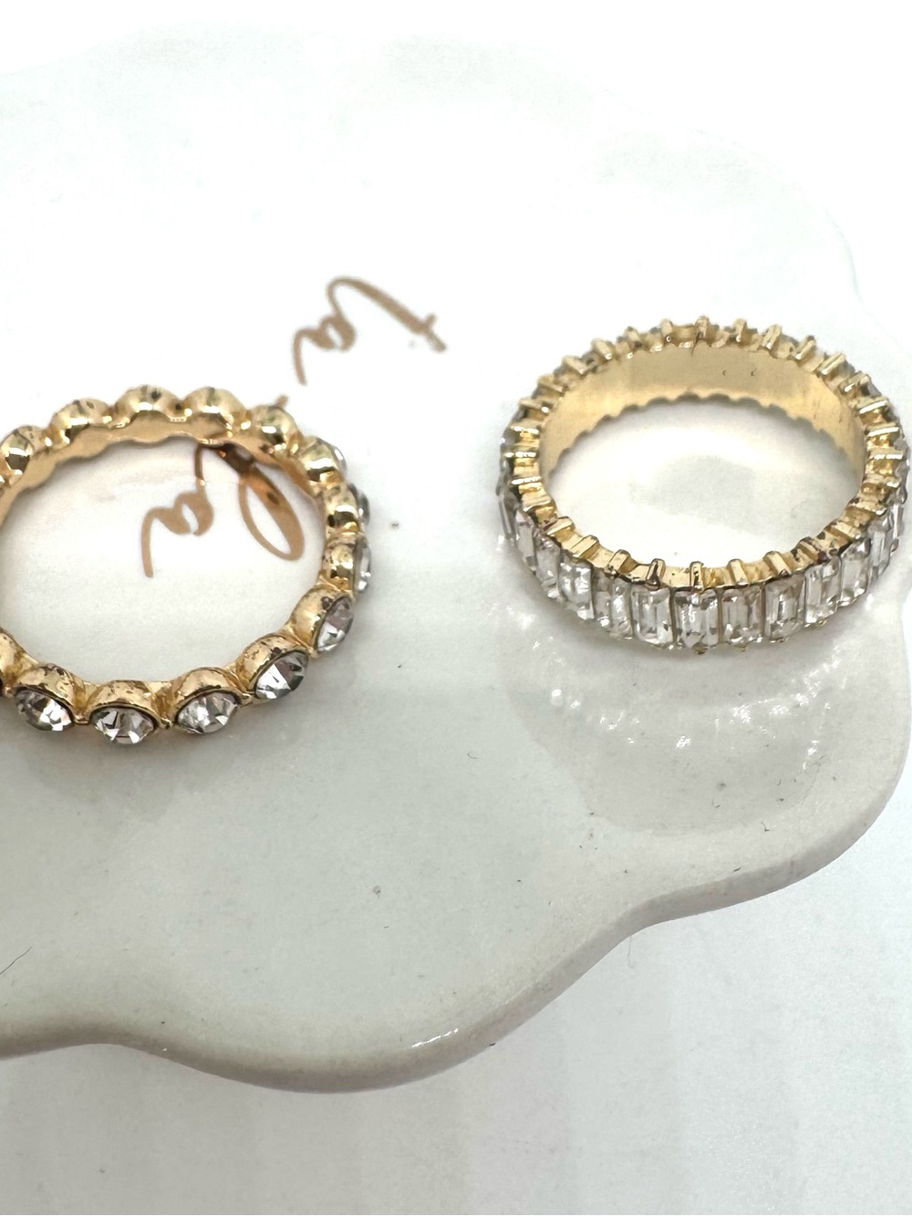 Gold Crystal Bauble Bar Band Ring - Clear Stones 2 rings